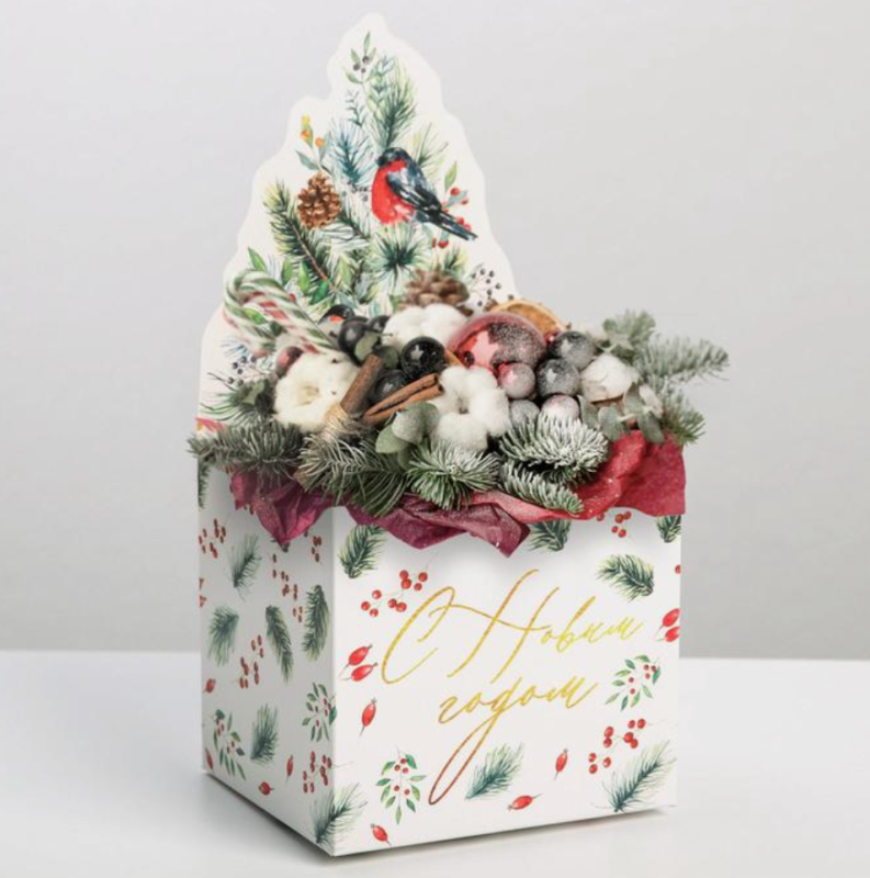 Изображение Коробка «С новым годом», снегири, 12 х 17 х 10 см